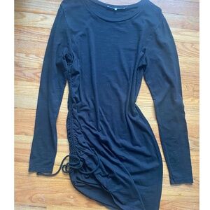 Pam and Gela Black side-tie long sleeve dress